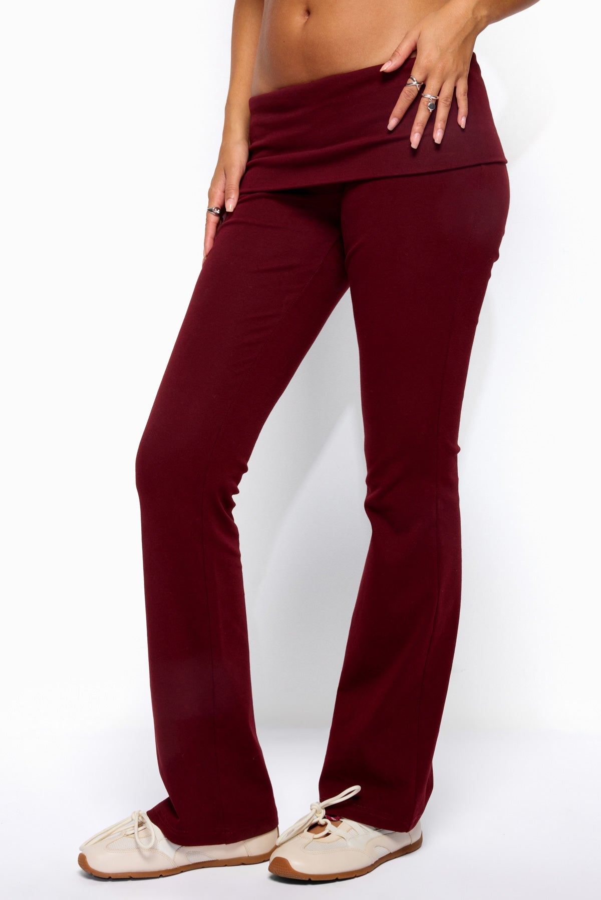 Ivanne Foldover Flared Pants - BURGUNDY