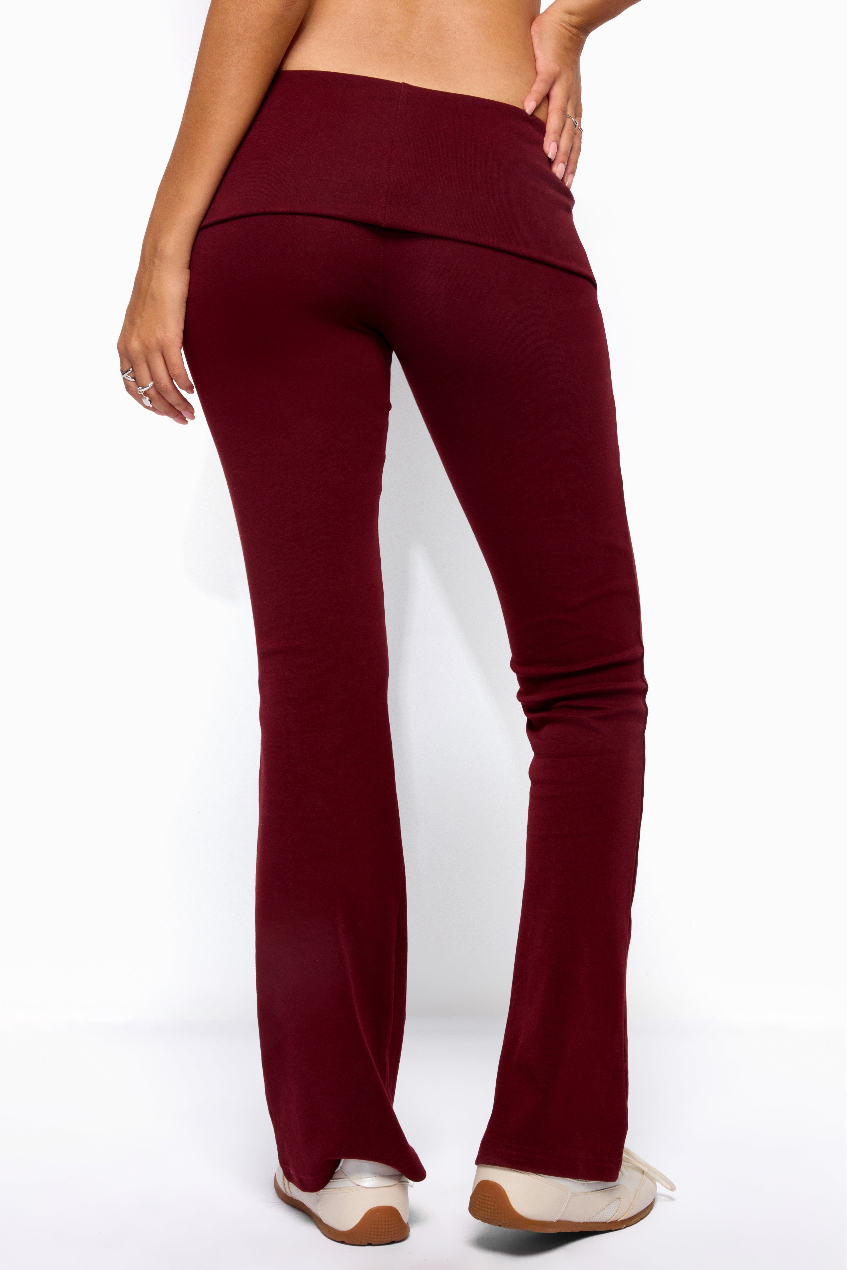 Ivanne Foldover Flared Pants - BURGUNDY