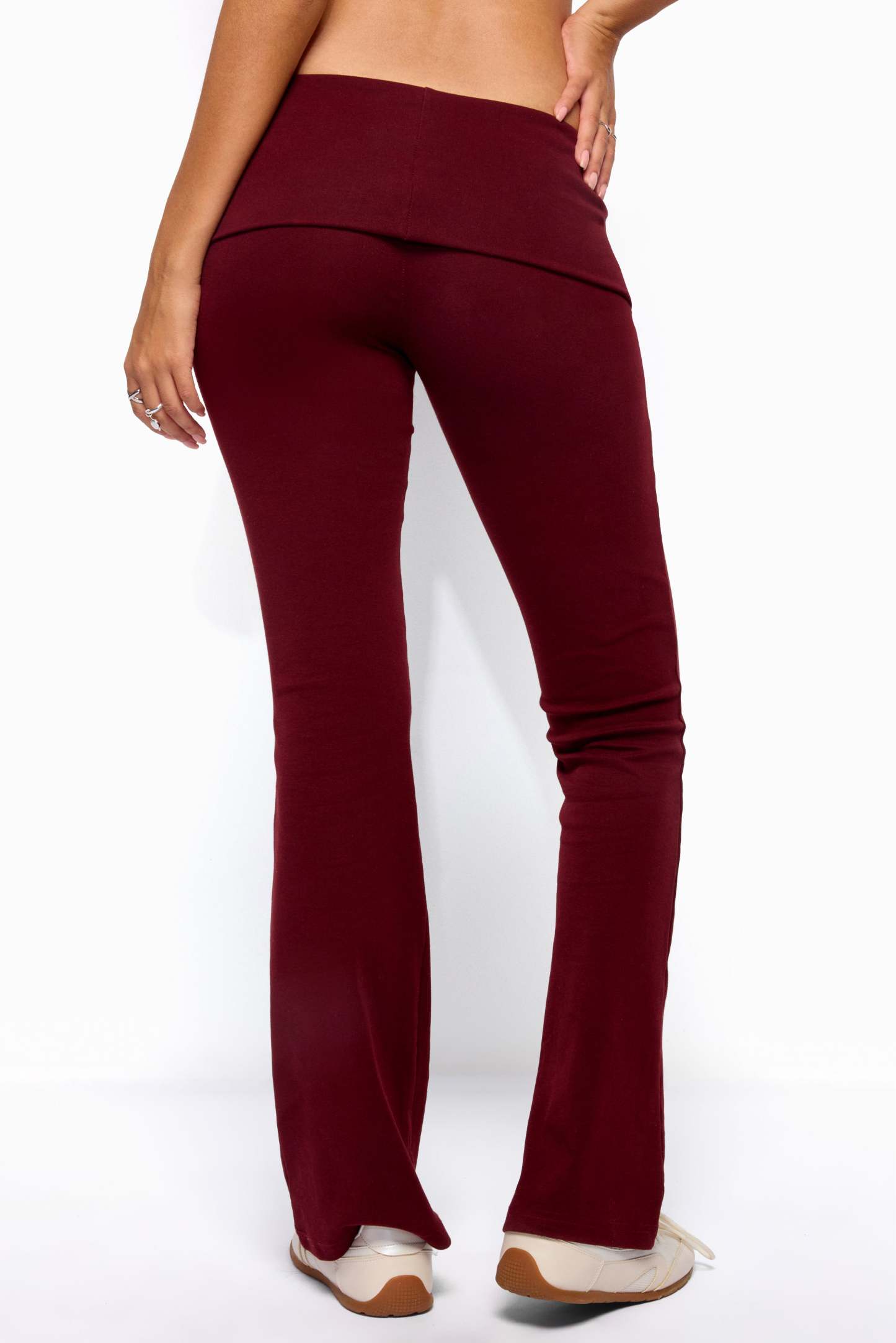 Ivanne Foldover Flared Pants - BURGUNDY