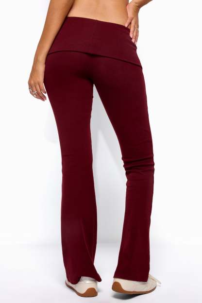 Ivanne Foldover Flared Pants - BURGUNDY