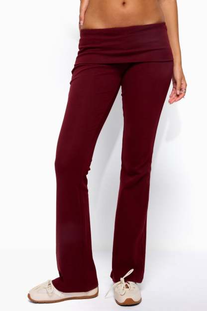Ivanne Foldover Flared Pants - BURGUNDY