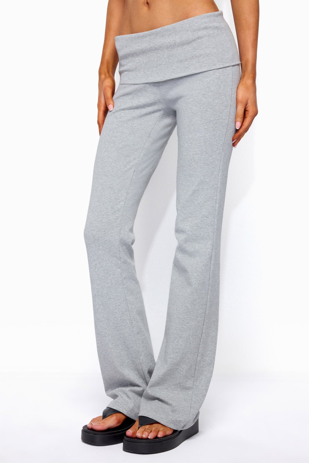 Ivanne Foldover Flared Pants - DARK-GRAY-MELANGE