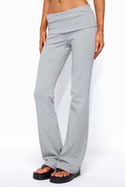 Ivanne Foldover Flared Pants - DARK-GRAY-MELANGE