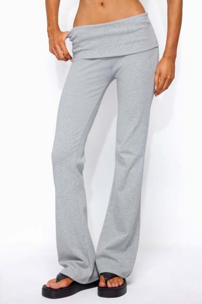 Ivanne Foldover Flared Pants - DARK-GRAY-MELANGE