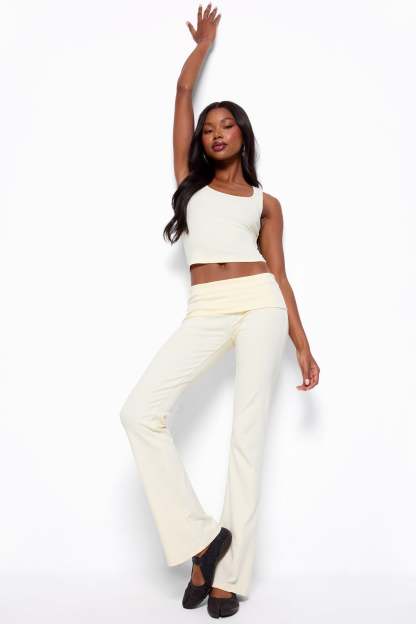 Ivanne Foldover Flared Pants - YELLOW