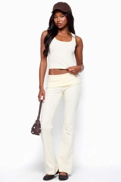 Ivanne Foldover Flared Pants - YELLOW