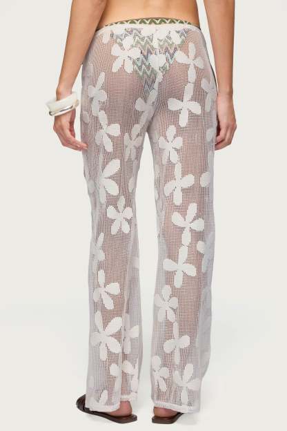 Candace Floral Texured Sheer Pants - CREAM