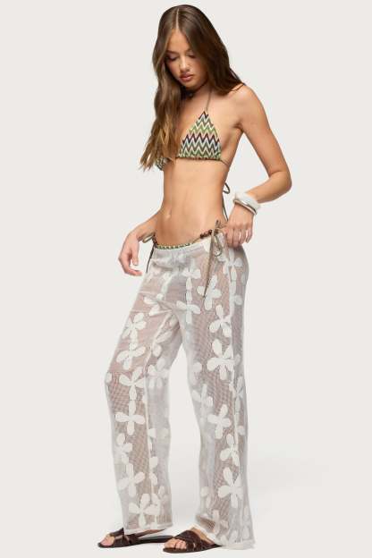 Candace Floral Texured Sheer Pants - CREAM