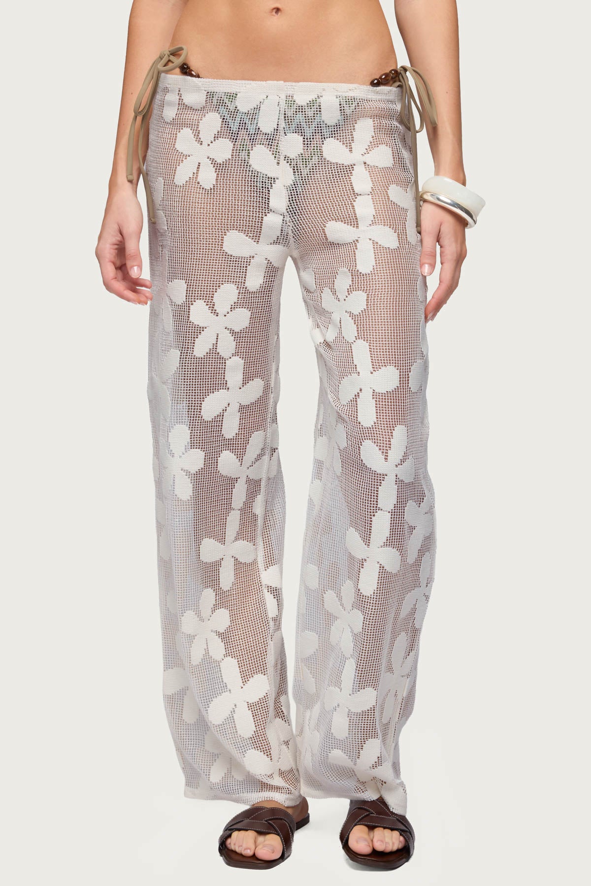 Candace Floral Texured Sheer Pants - CREAM