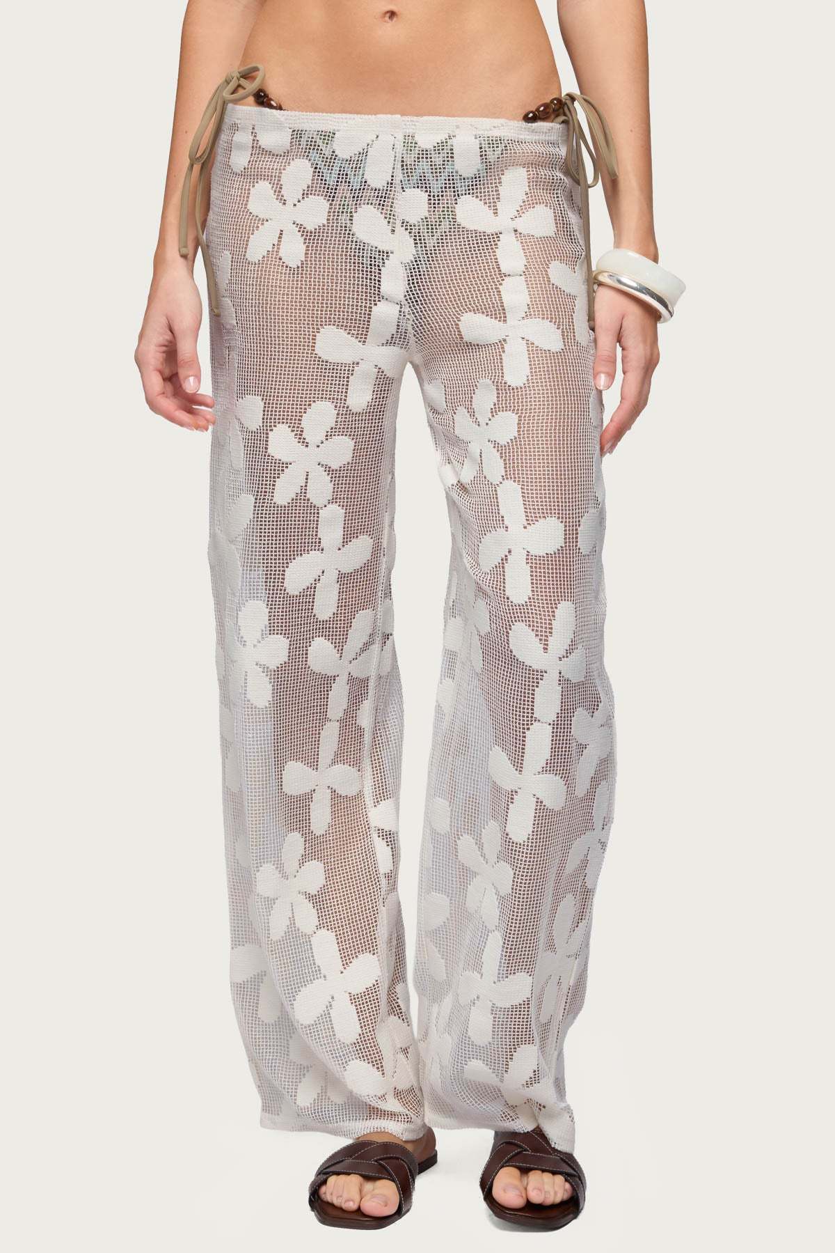 Candace Floral Texured Sheer Pants - CREAM