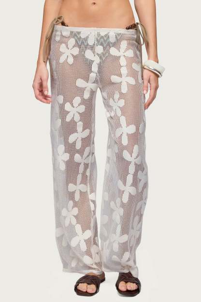 Candace Floral Texured Sheer Pants - CREAM
