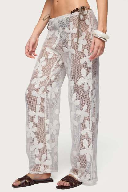 Candace Floral Texured Sheer Pants - CREAM