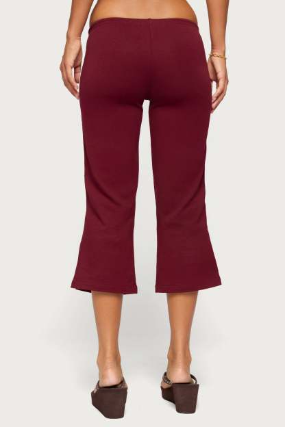 Milene Contrast French Terry Capri Pants - BURGUNDY