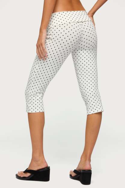 Eloisa Polka Dot Foldover Capri Pants - WHITE-AND-BLACK