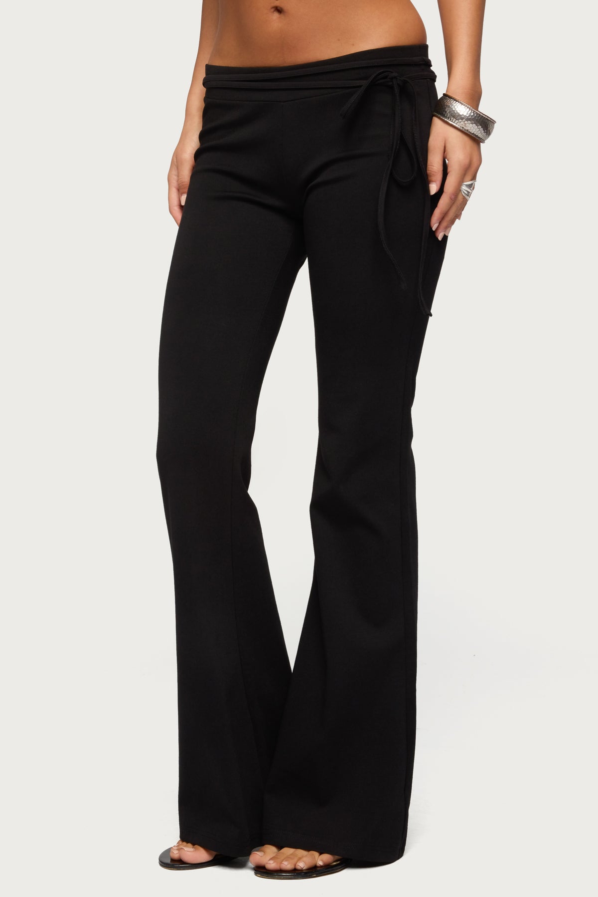 Junipar Waist Tie Flared Pants - BLACK