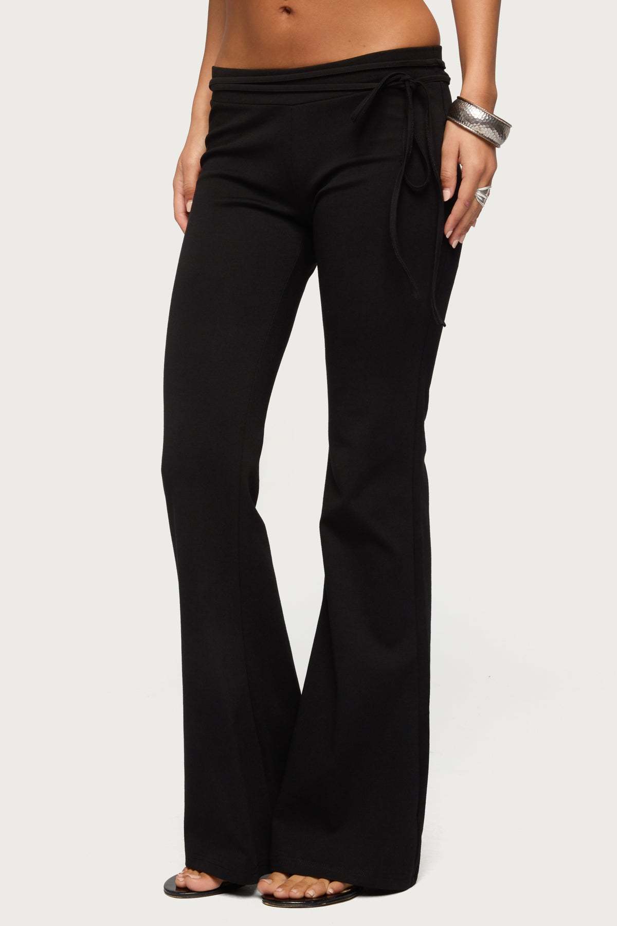Junipar Waist Tie Flared Pants - BLACK