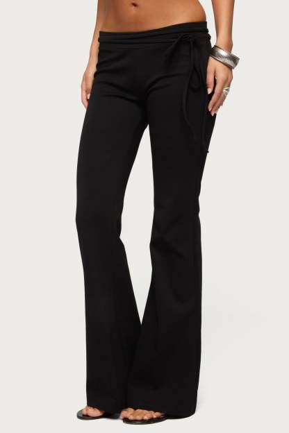 Junipar Waist Tie Flared Pants - BLACK