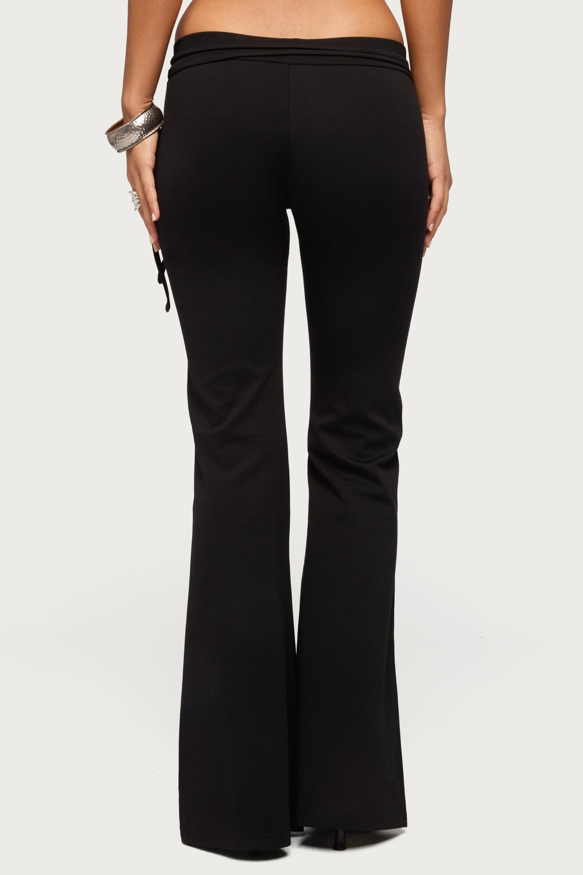 Junipar Waist Tie Flared Pants - BLACK