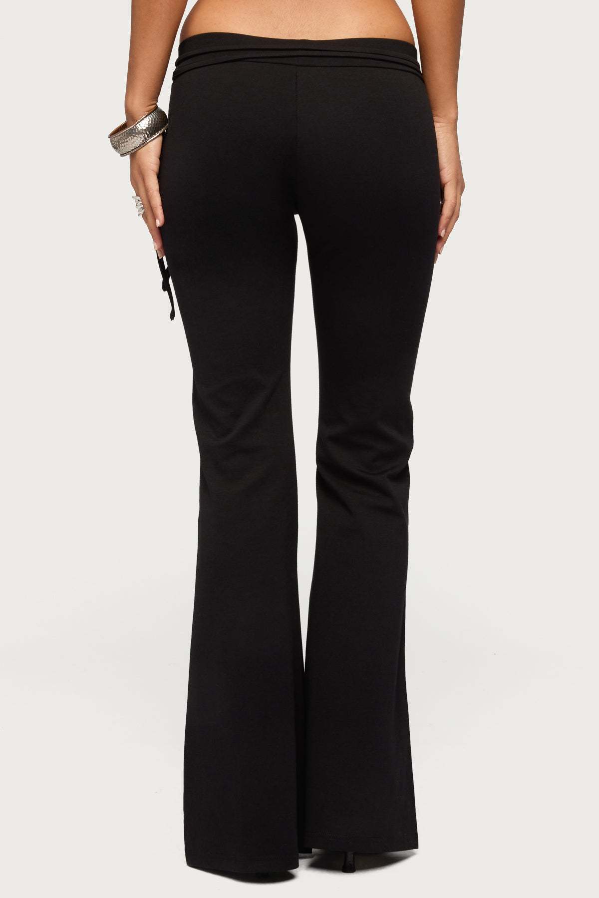 Junipar Waist Tie Flared Pants - BLACK