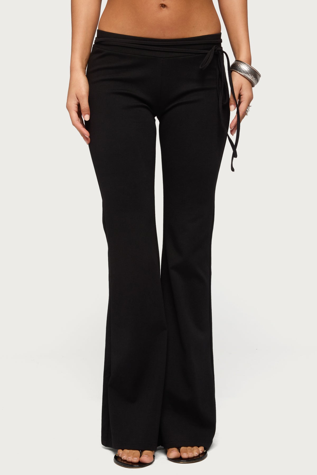 Junipar Waist Tie Flared Pants - BLACK