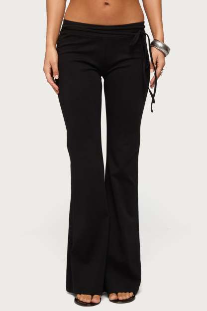 Junipar Waist Tie Flared Pants - BLACK