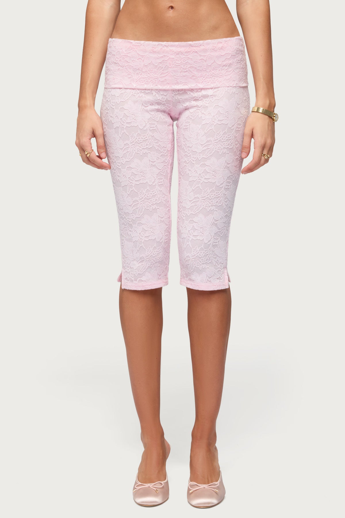 Talisa Foldover Lace Capri Leggings - LIGHT-PINK