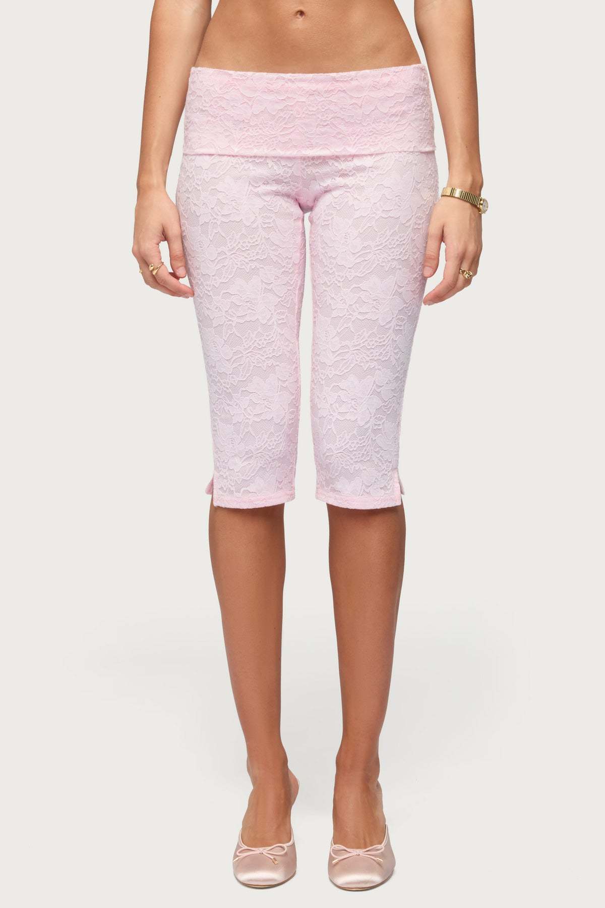 Talisa Foldover Lace Capri Leggings - LIGHT-PINK