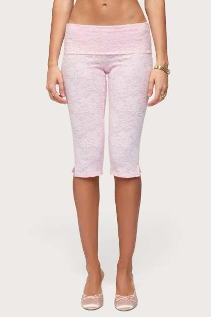 Talisa Foldover Lace Capri Leggings - LIGHT-PINK