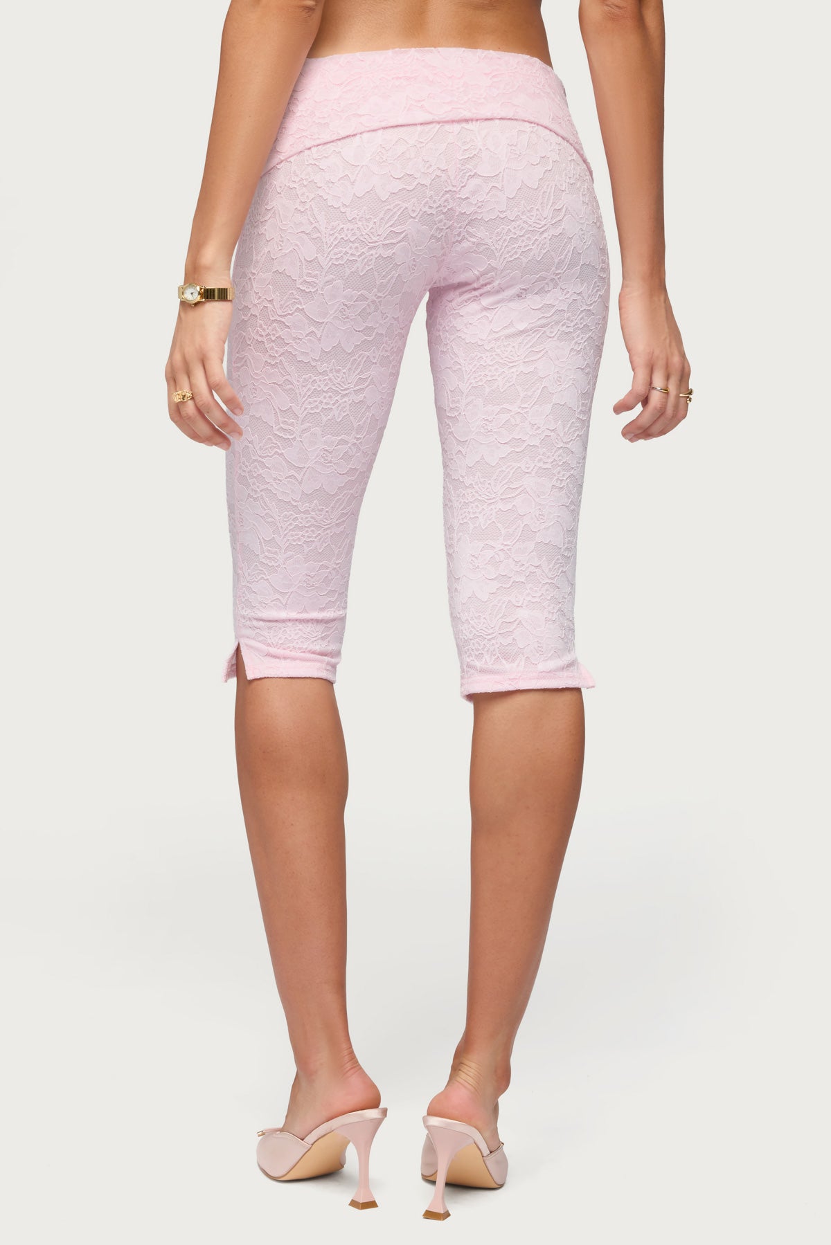 Talisa Foldover Lace Capri Leggings - LIGHT-PINK