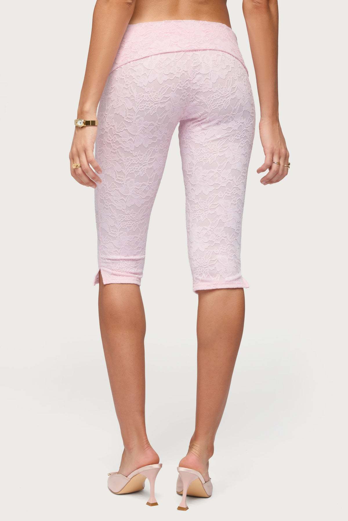 Talisa Foldover Lace Capri Leggings - LIGHT-PINK