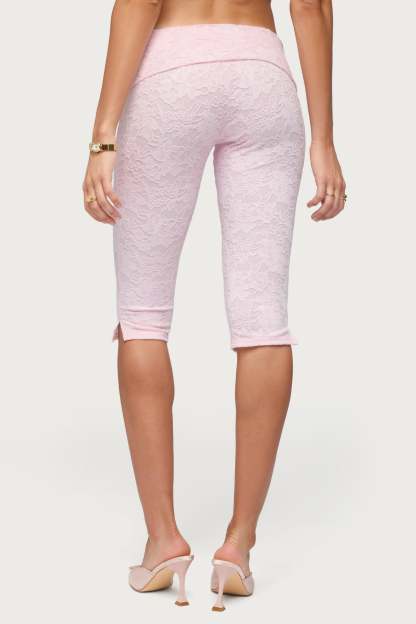 Talisa Foldover Lace Capri Leggings - LIGHT-PINK