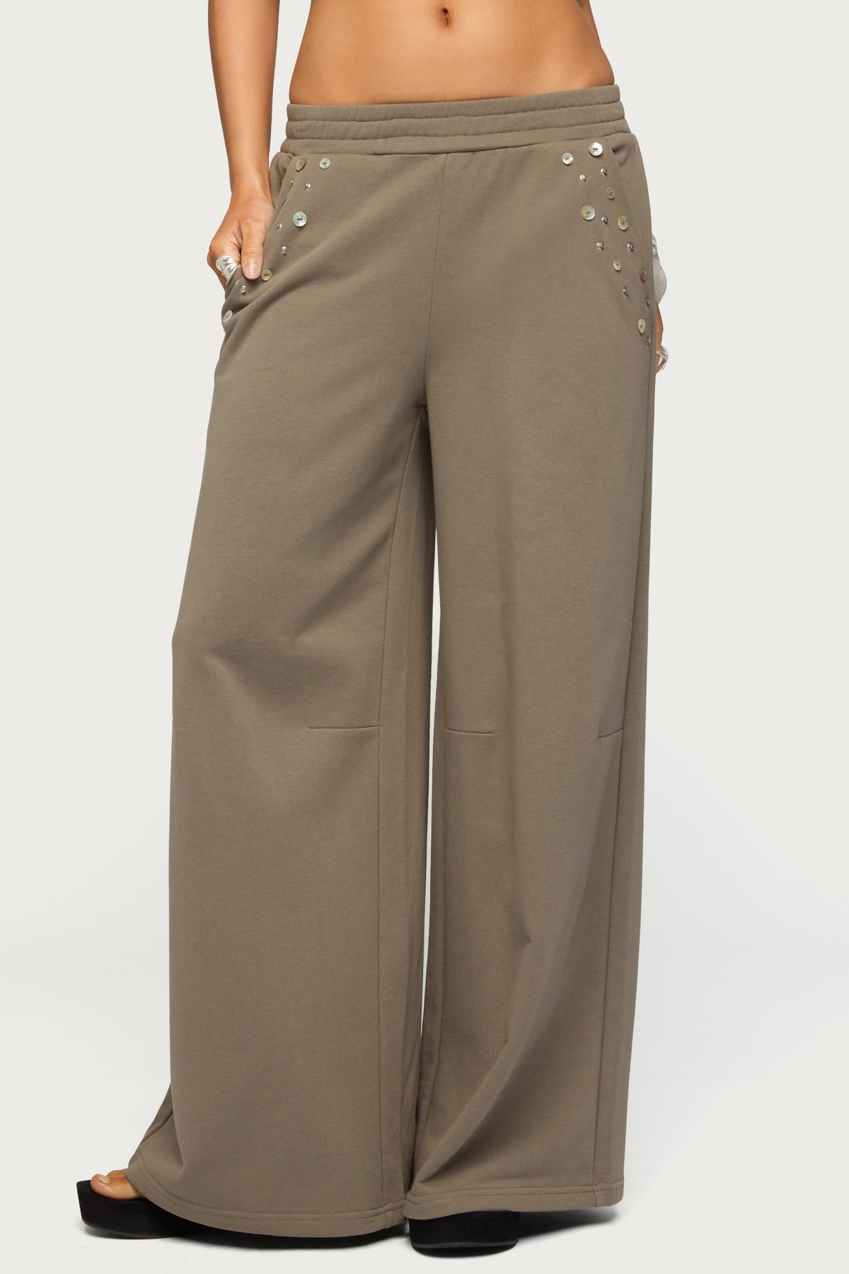 Zania Iridescent Button Sweatpants - TAUPE