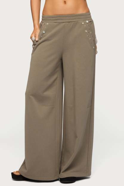 Zania Iridescent Button Sweatpants - TAUPE