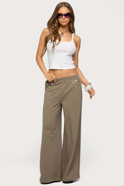Zania Iridescent Button Sweatpants - TAUPE