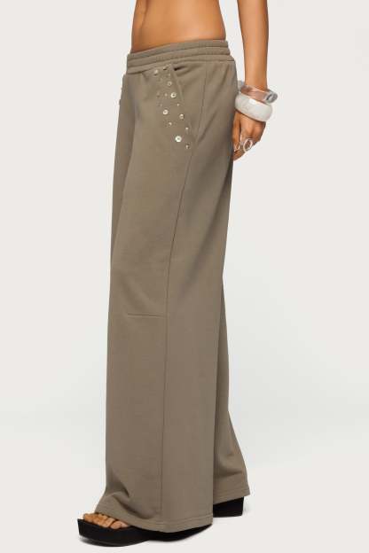Zania Iridescent Button Sweatpants - TAUPE
