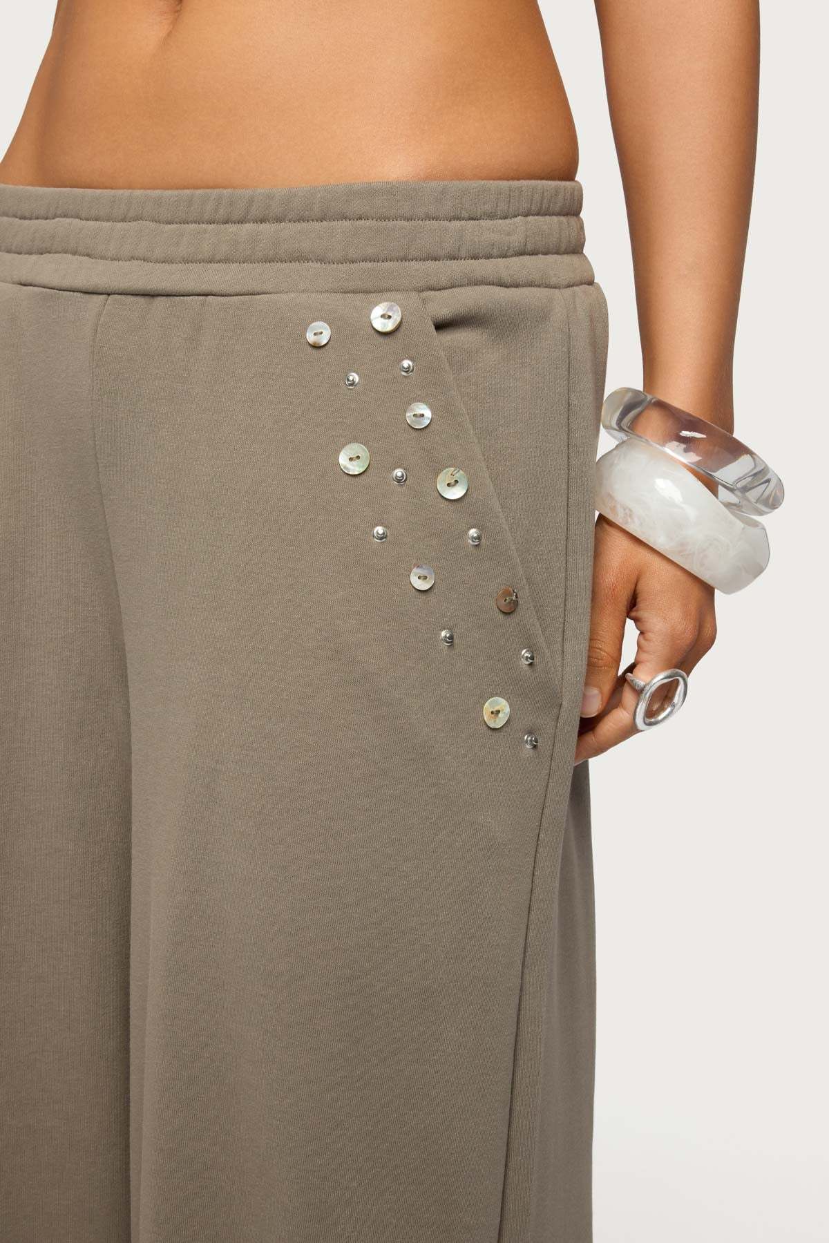 Zania Iridescent Button Sweatpants - TAUPE