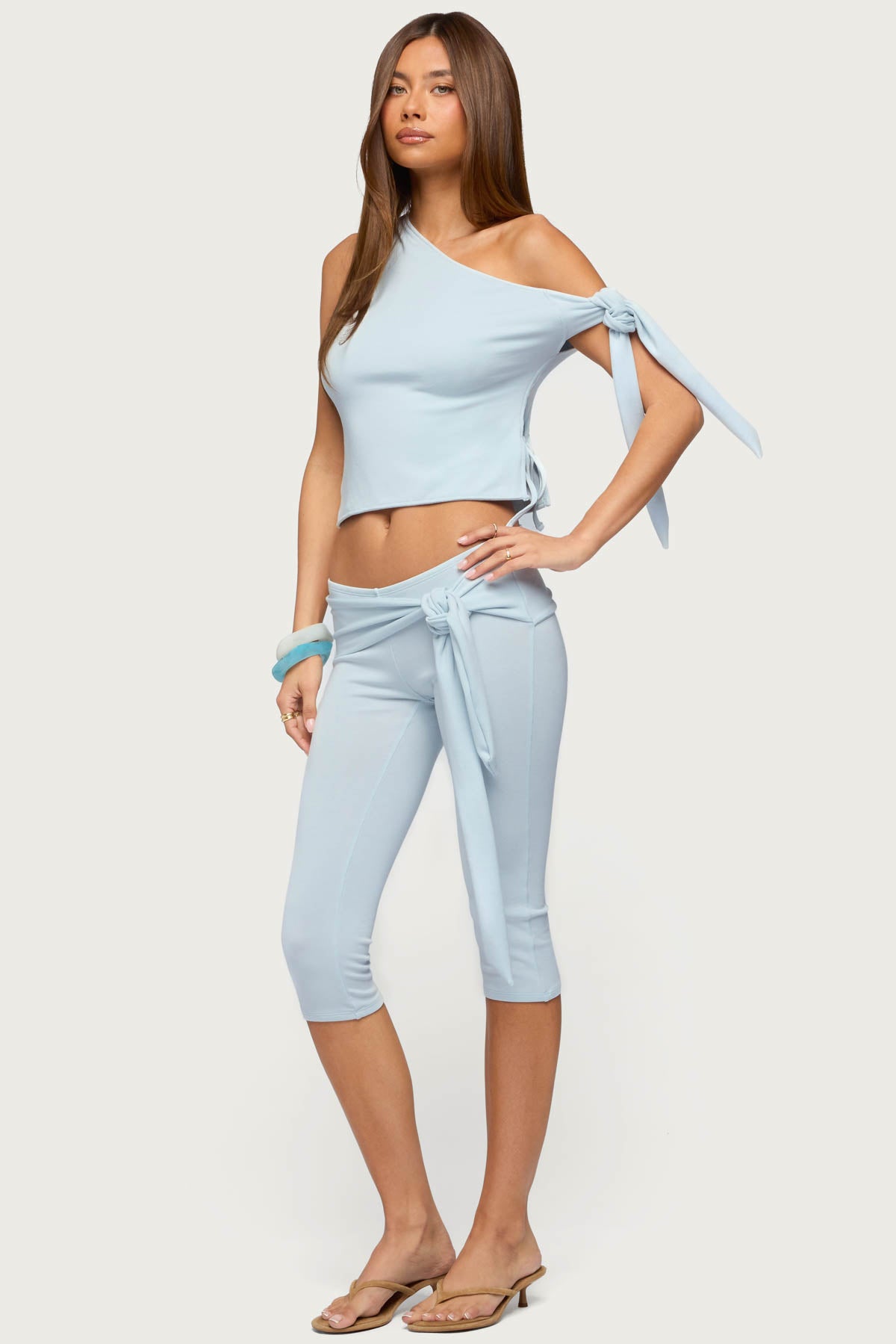 Adara Tie Capri Pants - LIGHT-BLUE