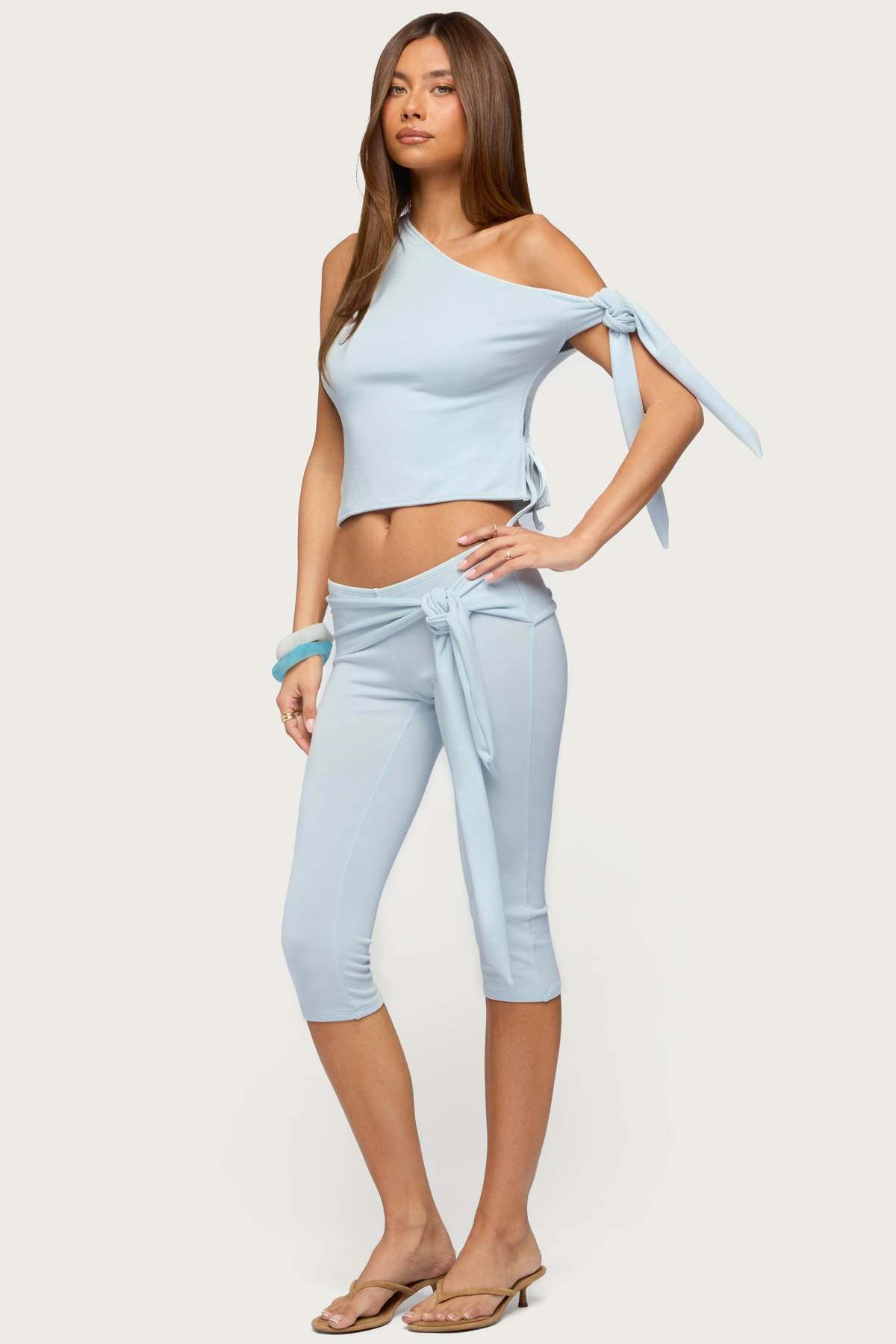 Adara Tie Capri Pants - LIGHT-BLUE