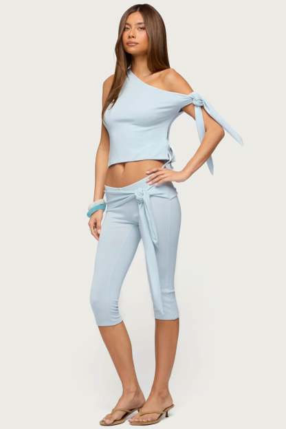 Adara Tie Capri Pants - LIGHT-BLUE