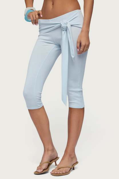 Adara Tie Capri Pants - LIGHT-BLUE