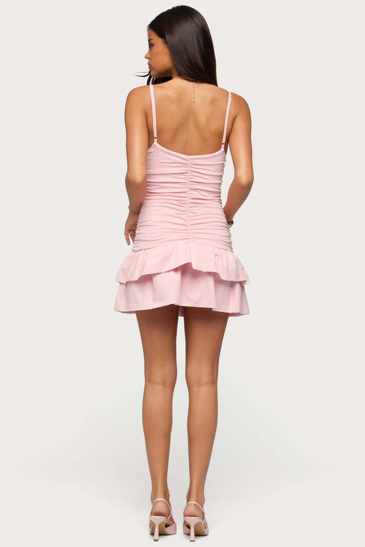 Carinne Ruched Peplum Mini Dress - LIGHT-PINK
