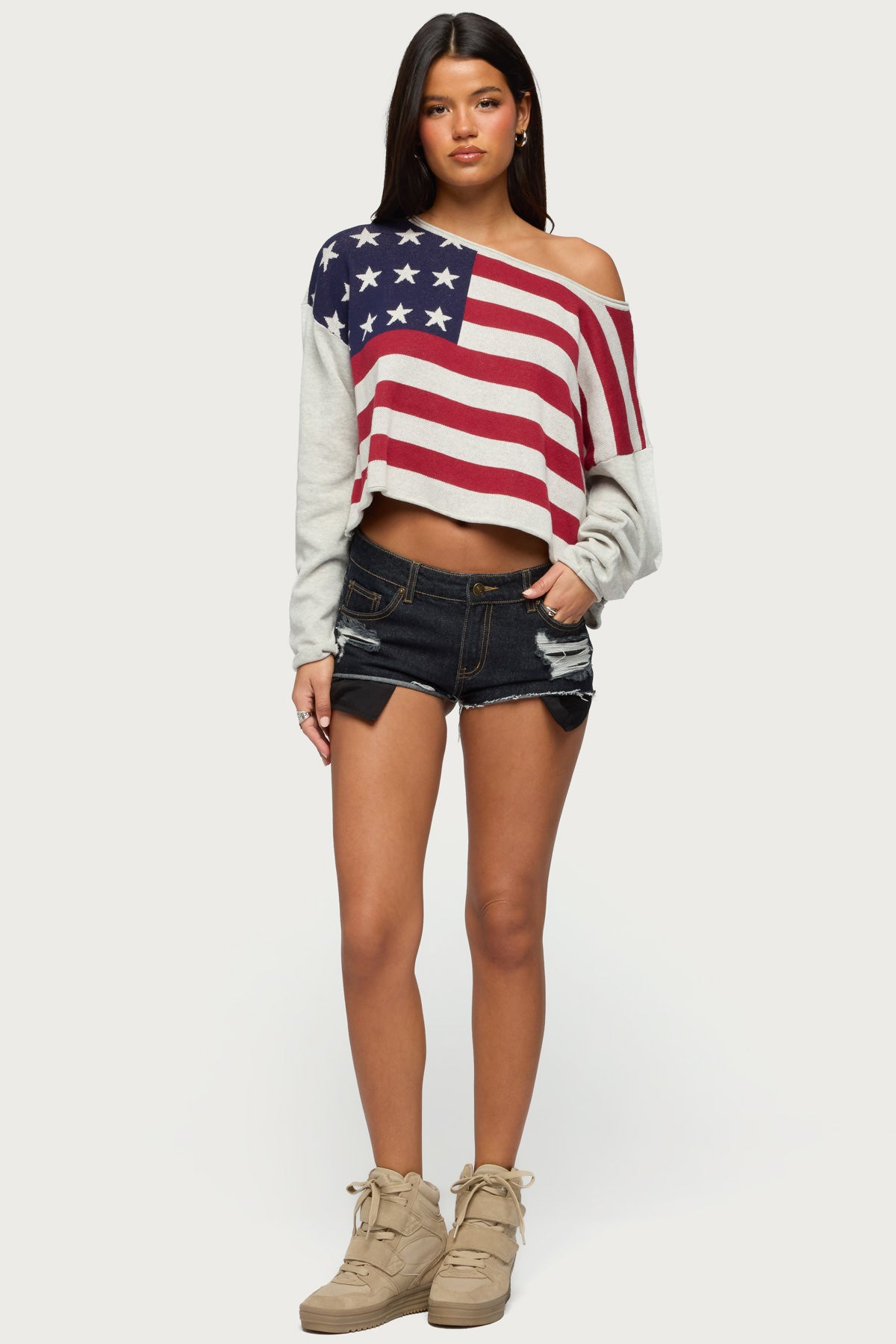 USA Off Shoulder Sweater - IVORY
