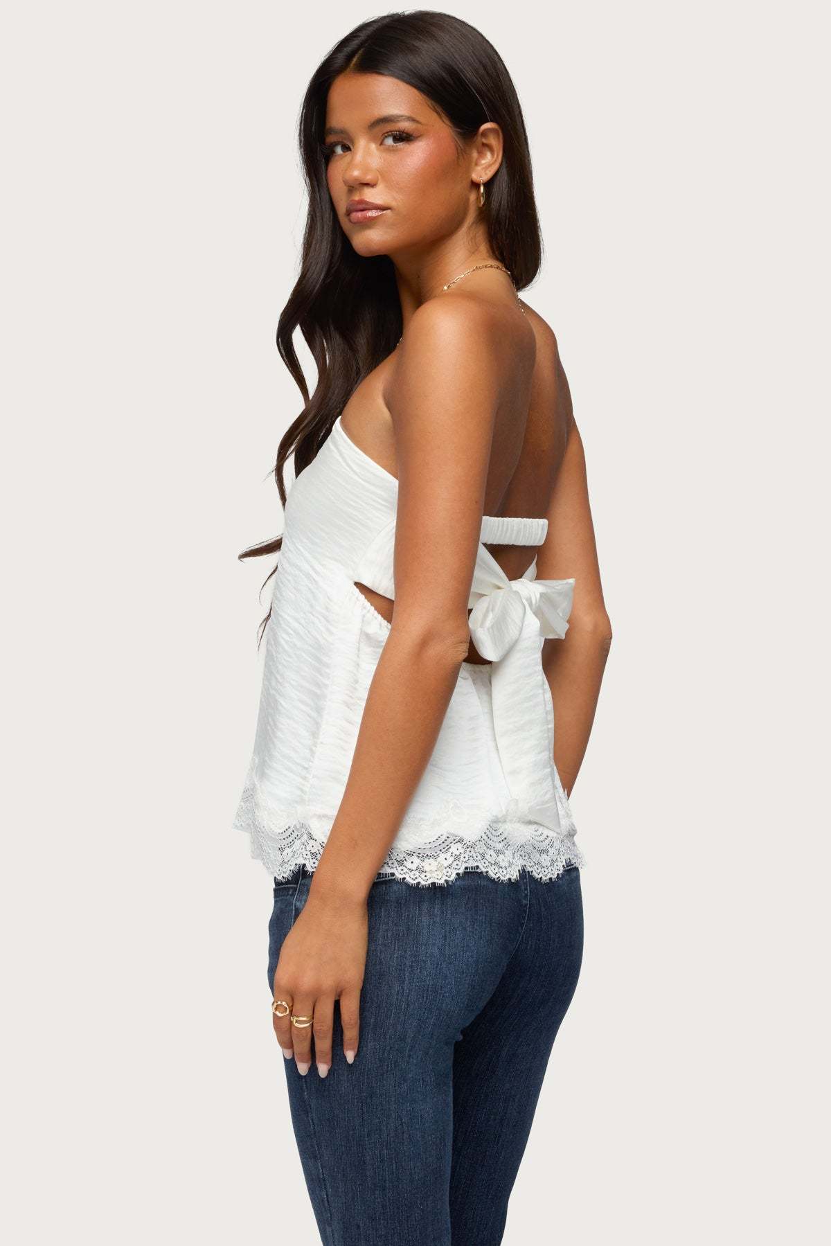 Netta Lacey Strapless Satin Effect Top - WHITE
