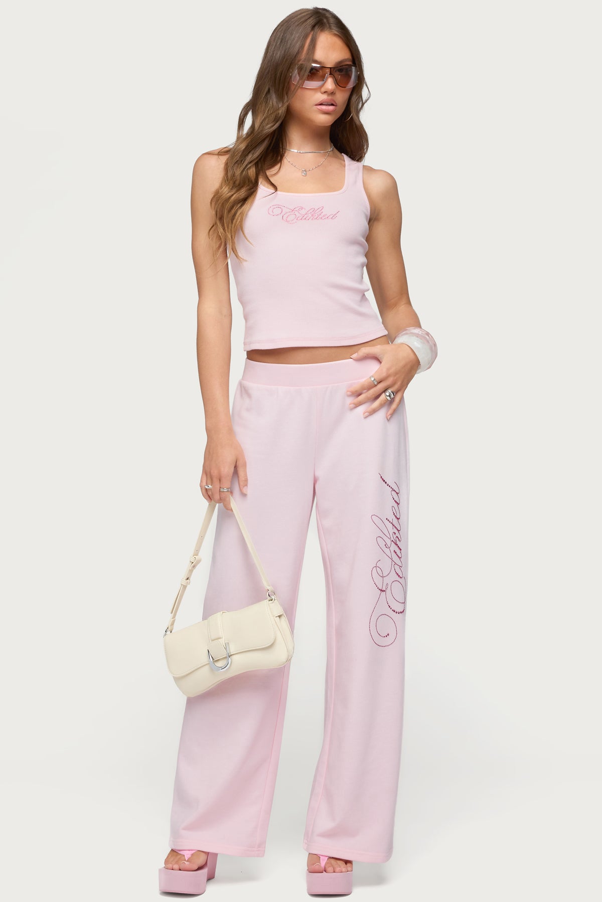Edikted Studio Rhinestone Sweatpants - LIGHT-PINK