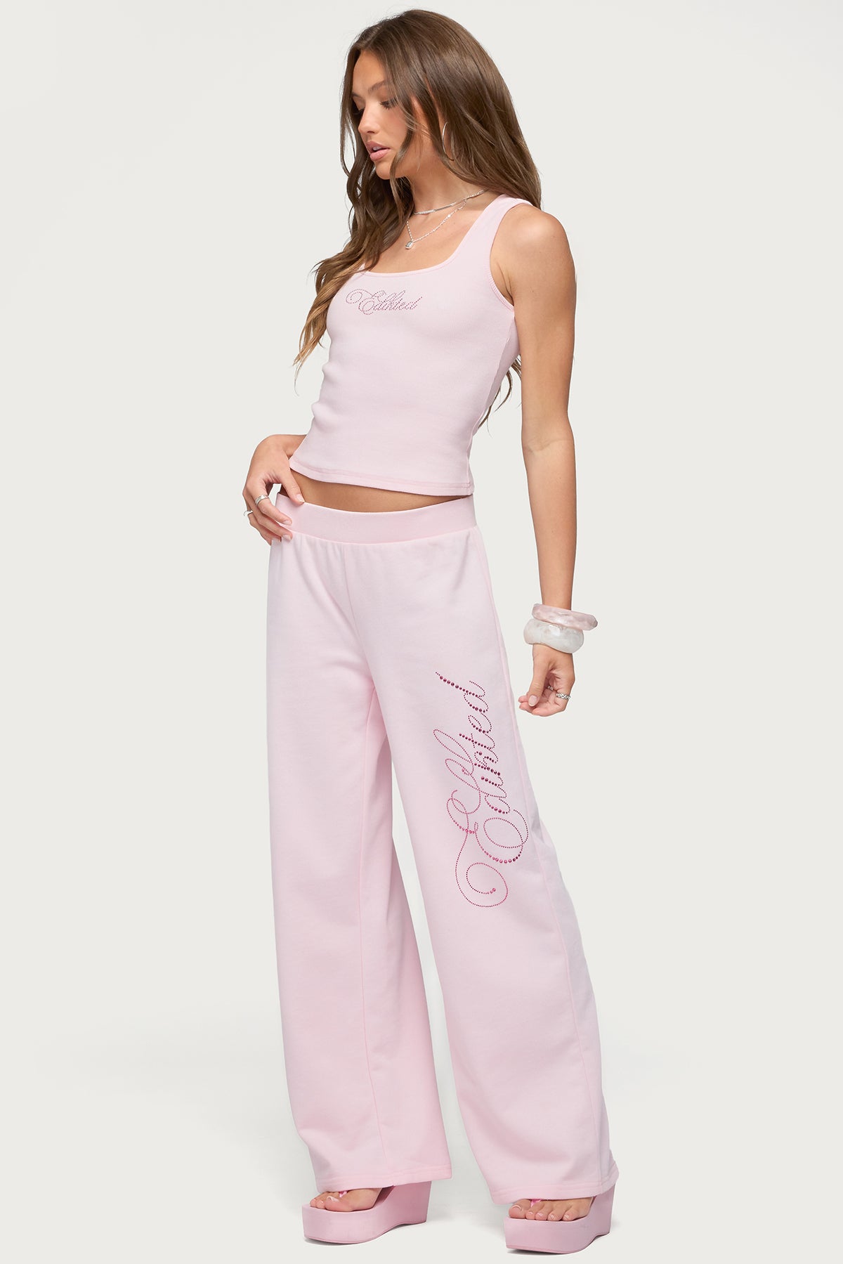Edikted Studio Rhinestone Sweatpants - LIGHT-PINK