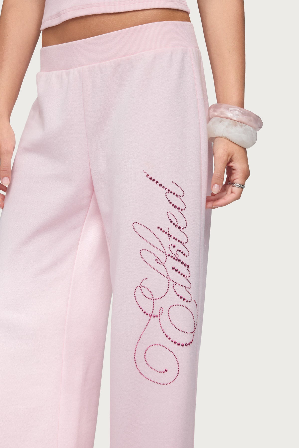 Edikted Studio Rhinestone Sweatpants - LIGHT-PINK
