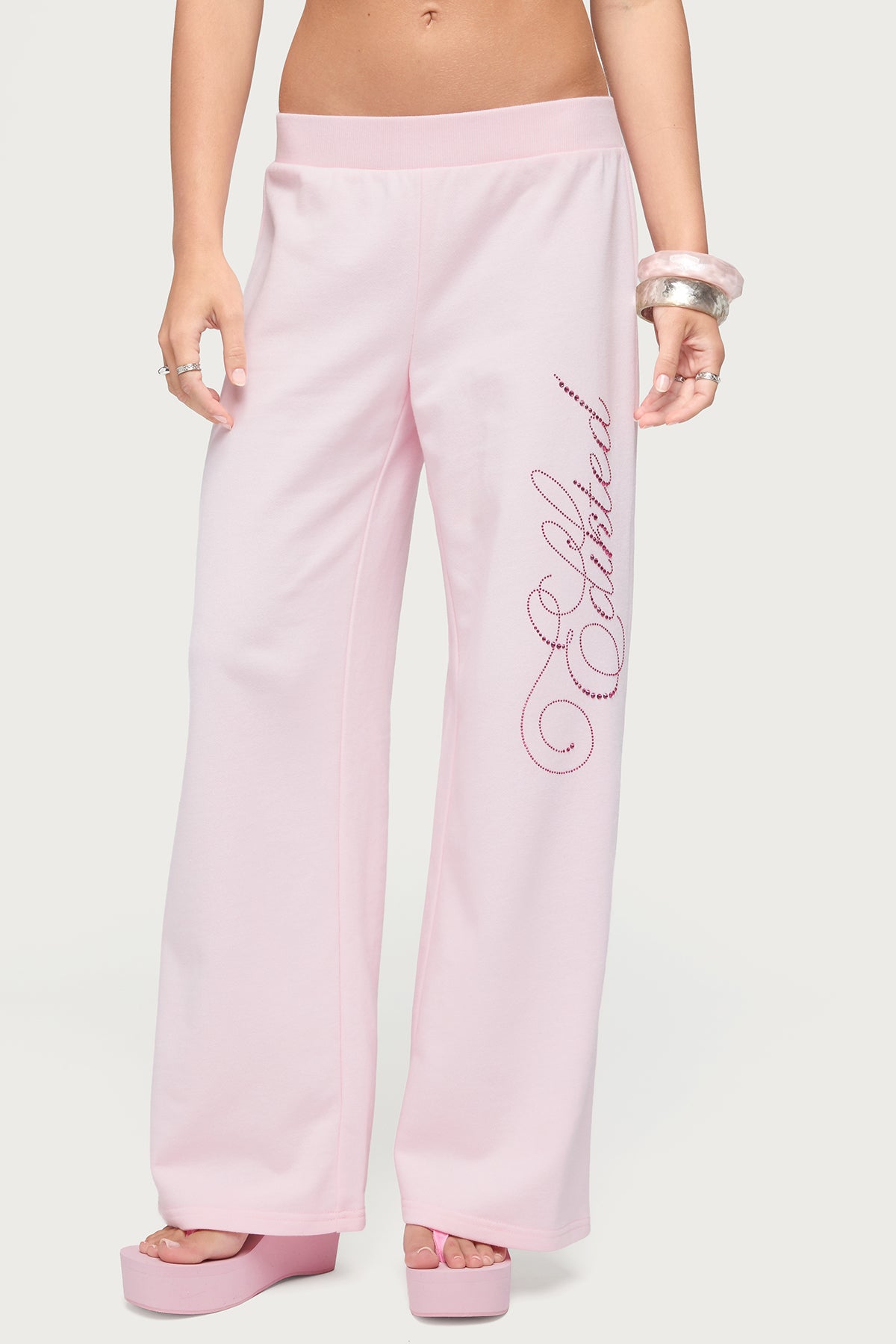 Edikted Studio Rhinestone Sweatpants - LIGHT-PINK
