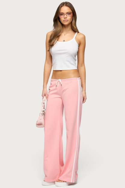 Cammile Contrast Stripe Sweatpants - LIGHT-PINK