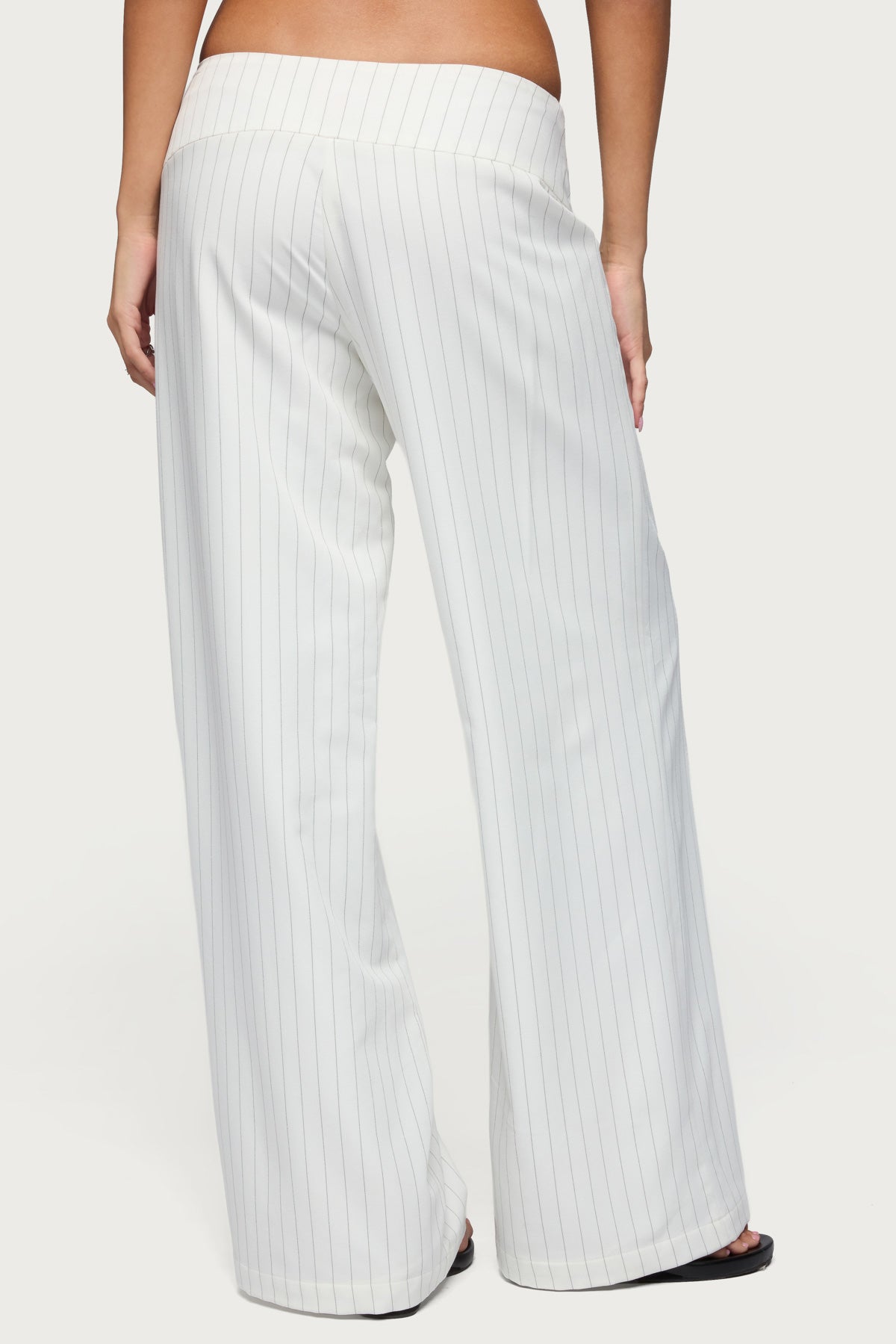 Parker Pinstripe Tie Belt Pants - WHITE