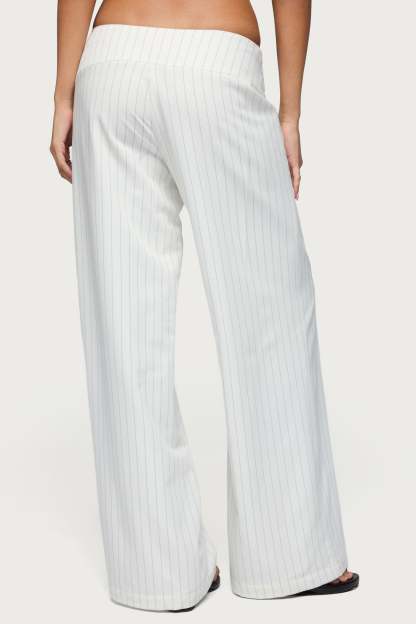 Parker Pinstripe Tie Belt Pants - WHITE